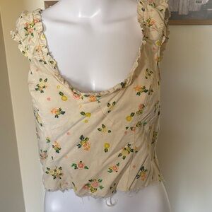 Free People Like A Lady Citrus Floral Ruffle Crop Top